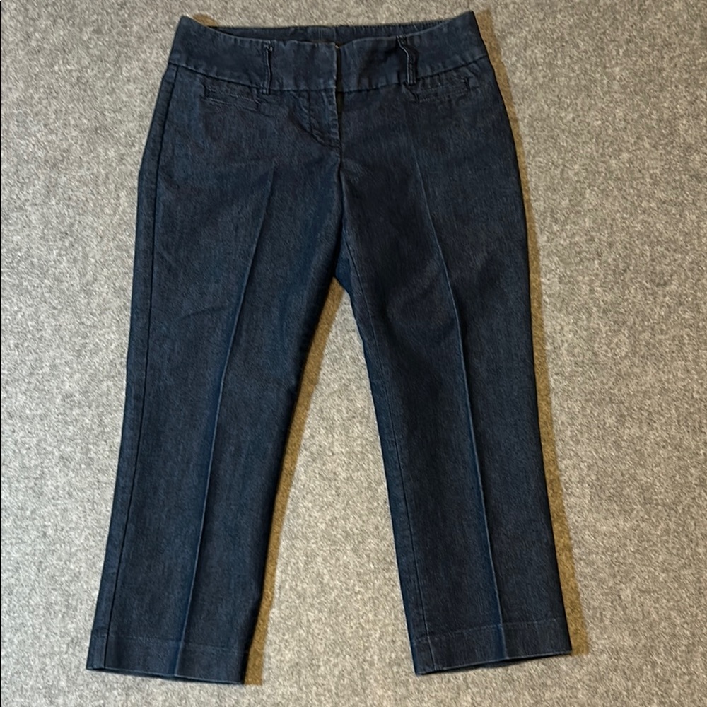 Express Design Studio Navy Cropped Jean Trousers Size 0 Dark Wash Creased
